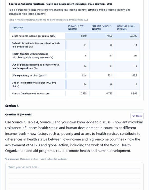 Health and Human Development practice exam on the student screen